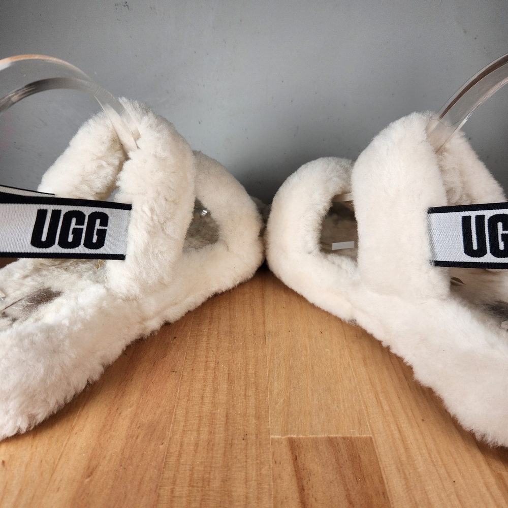 UGG Oh Yeah Slippers Women's 9 White Sheepskin Fuzzy Slides Sandals Shoes - Picture 10 of 14
